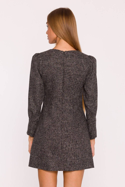 Elegancka sukienka tweedowa trapezowa mini czarna