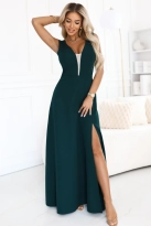 Długa sukienka wieczorowa rozkloszowana butelkowa zieleń