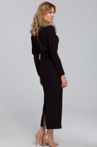 Elegancka sukienka z odkrytymi plecami czarna z rozcięciem