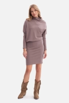 Bawełniana ołówkowa sukienka z dzianiny zbluzowana kakao