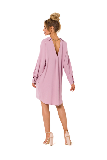 Sukienka koszulowa z dekoltem V na plecach różowa