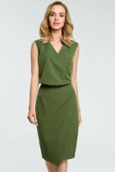 Sukienka elegancka ołówkowa do pracy kopertowy dekolt zielona