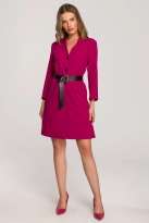 Elegancka żakietowa sukienka marynarka z paskiem - śliwkowa