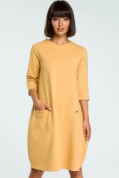 Sukienka dresowa bombka oversize z kieszonką z przodu żółta