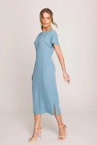 Elegancka sukienka ołówkowa z dekoltem V z tyłu niebieska