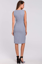 Klasyczna elegancka sukienka midi z dekoltem V szara