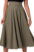 Rozkloszowana spódnica z wysokim stanem i kieszeniami khaki