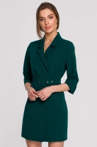 Elegancka sukienka marynarkowa z paskiem zielona