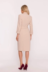 Elegancka sukienka ołówkowa kopertowa z wiązaniem beżowa