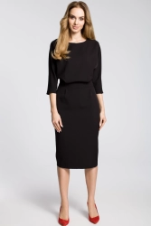 Sukienka elegancka midi kimonowa góra dopasowany dół czarna