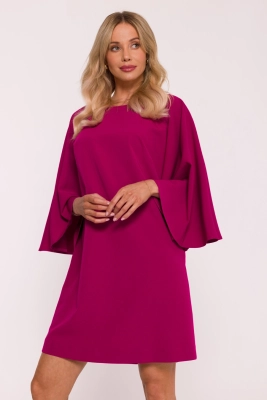 Elegancka sukienka trapezowa z bufiastymi rękawami fiolet