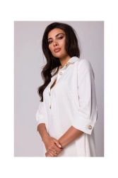 Luźna sukienka z kołnierzykiem guzikami i kieszeniami ecru