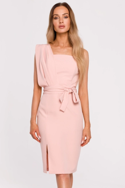 Sukienka koktajlowa na jedno ramię ołówkowa różowa