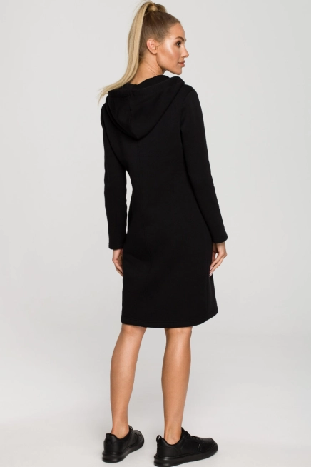 Sukienka jak długa bluza z kapturem czarna bawełna premium