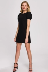 Elegancka sukienka mini krótkie bufiaste rękawy czarna