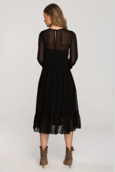 Sukienka wieczorowa szyfonowa rozkloszowana z falbaną czarna