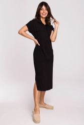 Sukienka koszulowa szmizjerka z kołnierzykiem czarna bawełna