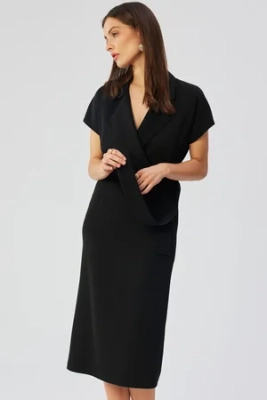 Elegancka sukienka ołówkowa z kołnierzem czarna