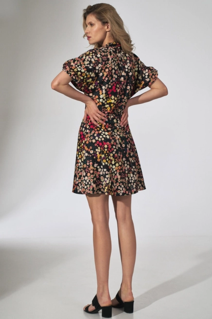 Sukienka koszulowa w kwiaty rozkloszowana mini z wiskozy