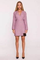 Elegancka sukienka tweedowa trapezowa kopertowa różowa