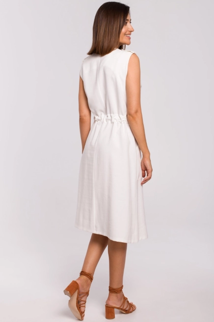 Sukienka koszulowa na lato szmizjerka midi z paskiem i guzikami ecru