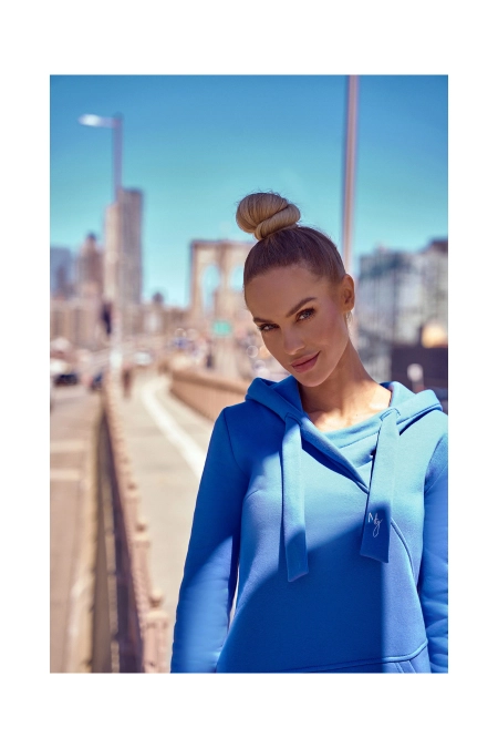 Sukienka jak długa bluza z kapturem ecru bawełna premium