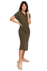 Bawełniana sukienka koszulowa z kołnierzykiem zielona