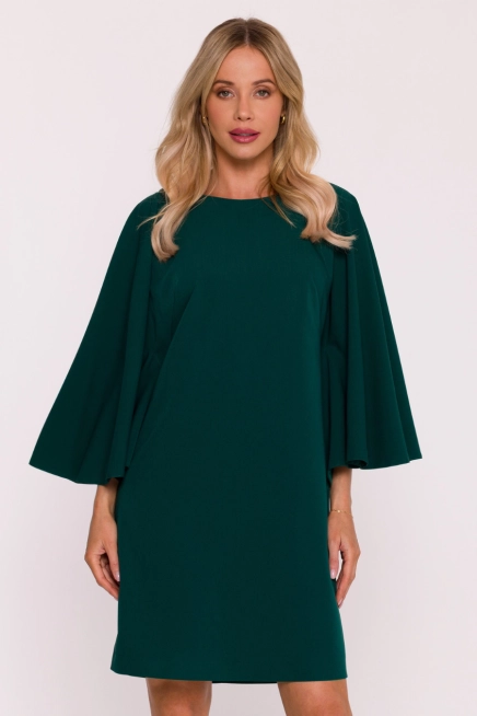 Elegancka sukienka trapezowa z bufiastymi rękawami zielona