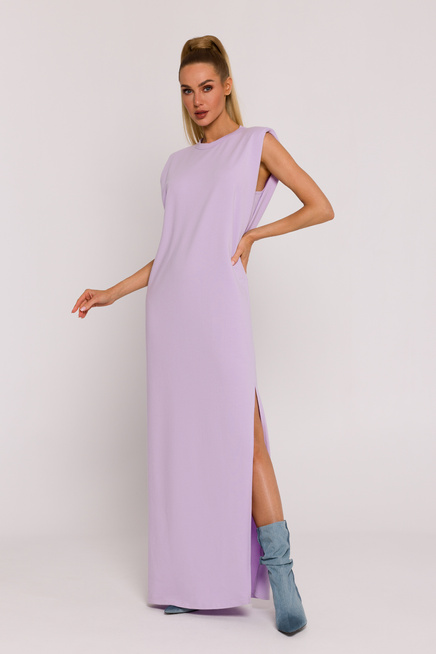 Długa bawełniana sukienka maxi liliowa