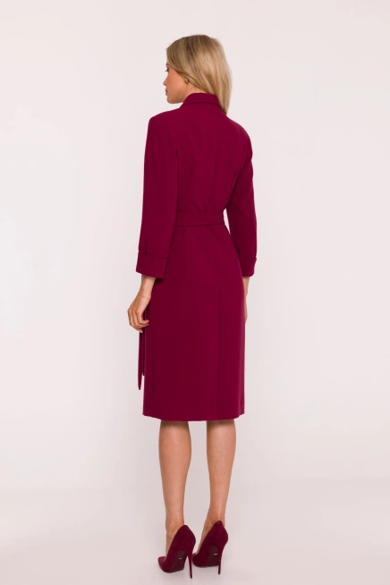 Elegancka sukienka ołówkowa kopertowa z wiązaniem bordowa