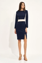 Sukienka elegancka dopasowana z długim rękawem granatowa