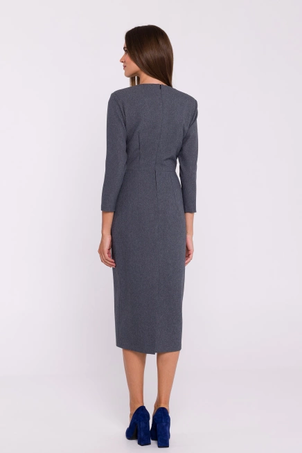 Elegancka sukienka ołówkowa z dekoltem V szara