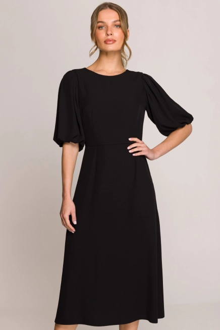 Elegancka sukienka koktajlowa z bufiastymi rękawami czarna
