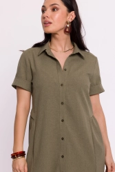 Sukienka koszulowa midi z kołnierzykiem zielona