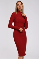 Sukienka dzianinowa midi z golfem dopasowana ceglasta tuba 