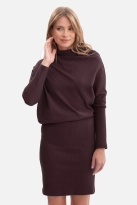 Bawełniana ołówkowa sukienka z dzianiny zbluzowana c.brąz