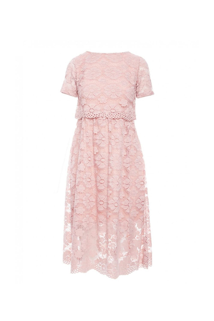 Sukienka na wesele koronkowa lekko rozkloszowana pudrowy róż