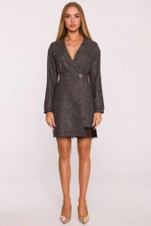 Elegancka sukienka tweedowa trapezowa kopertowa czarna