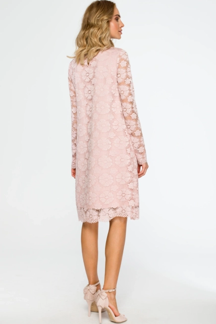 Sukienka na wesele koronkowa trapezowa midi pudrowy róż
