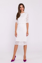 Elegancka ołówkowa dwuczęściowa sukienka koronkowa ecru