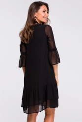 Sukienka rozkloszowana midi z falbankami dekolt V szyfonowa czarna
