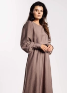 Elegancka sukienka rozkloszowana z długim rękawem taupe