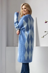 Elegancki sweter kardigan w romby niebieski