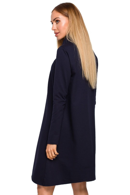 Sukienka trapezowa asymetryczna z golfem bawełniana granatowa