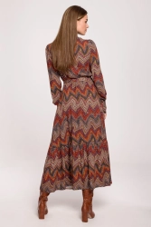 Długa sukienka BOHO z falbankami i długim rękawem czerwona