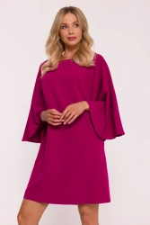Elegancka sukienka trapezowa z bufiastymi rękawami fiolet