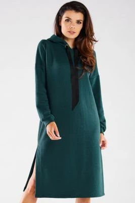 Bluzowa sukienka z kapturem bawełna premium zielona