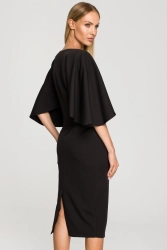 Sukienka ołówkowa z szerokimi rękawami czarna z pelerynką