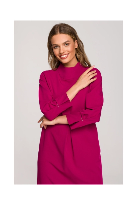 Sukienka elegancka pudełkowa z zaszewkami fioletowa