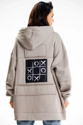 Bluza damska oversize z kapturem bawełna premium szara